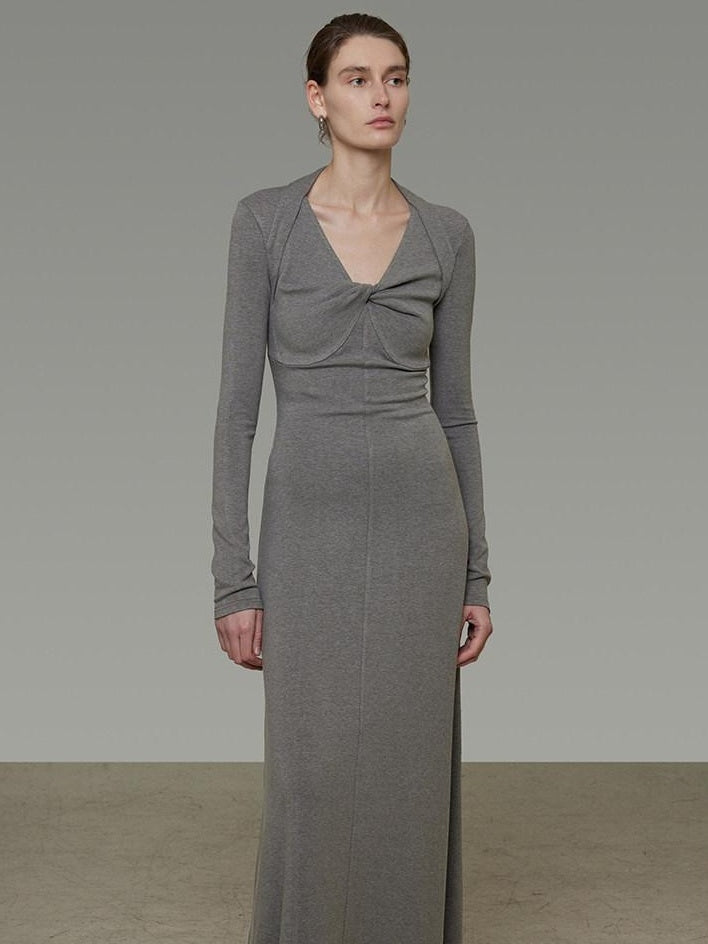 unspoken Soft Breathable Vneck Longsleeve Waist Cinch Viscose Knit Maxi Dresses