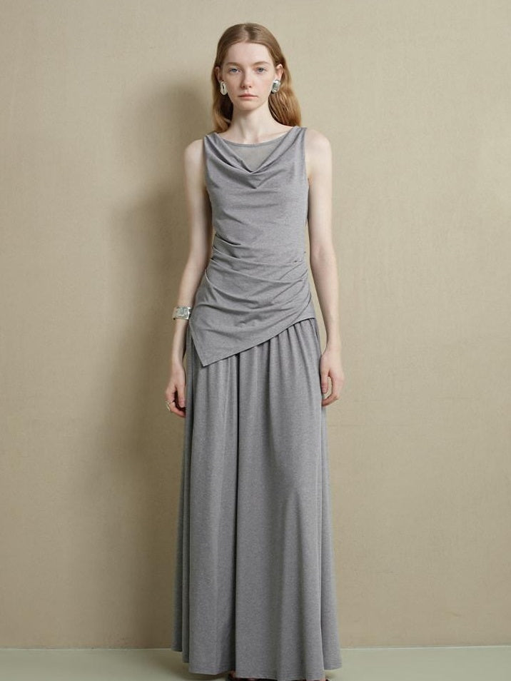 someonesometimes Slim Stretch Office Patchwork Two Piece Women Heather Gray Top & Skirt Sets