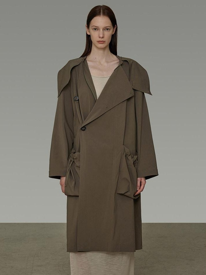 unspoken Viscose Blend Loose Fit Single Breasted Minimalist For Women Brown Long Coats
