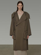unspoken Viscose Blend Loose Fit Single Breasted Minimalist For Women Brown Long Coats