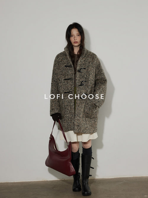 Lofi choose Heavy Wool Blend Relaxed Fit Stand Collar Midlength Commuter Toggle Wool Coats