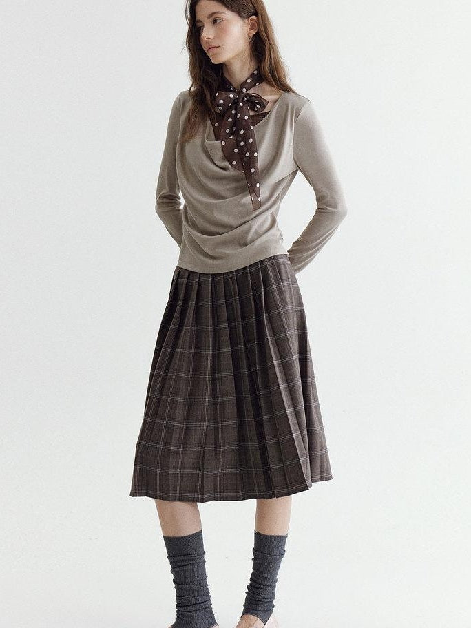 fano Soft Cotton Lyocell Polka Dot Mock Neck Layered Look Long Sleeve T-Shirts