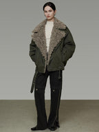 unspoken Thick Cotton Loose Fit Patchwork Commuter Zipper Dark Green Puffer Jackets