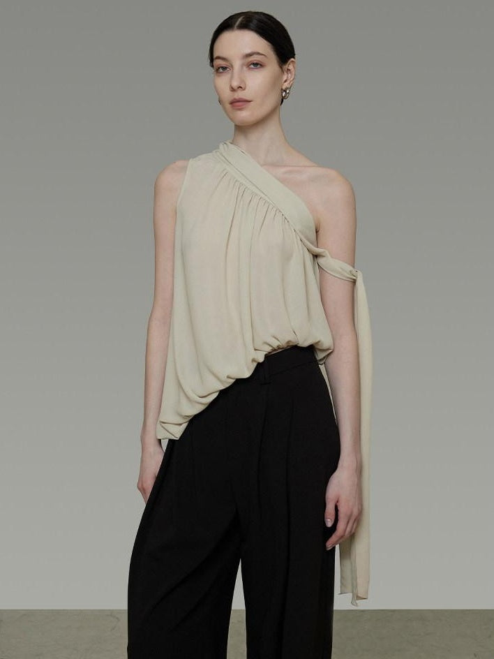 unspoken Asymmetric One Shoulder Loose Commuter Solid Women Daily Off Shoulder Crop Tops