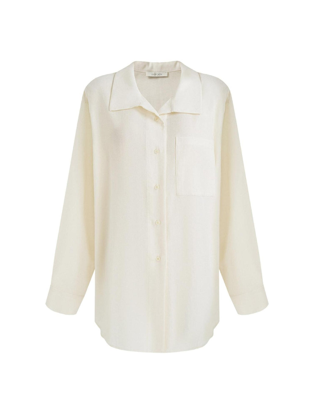 unspoken Breathable Lyocell Relaxed Button Collar Patch Pocket Women Beige Shirts