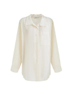 unspoken Breathable Lyocell Relaxed Button Collar Patch Pocket Women Beige Shirts
