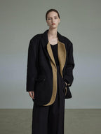 unspoken Original Thick Loose Fit Single Breasted Commuter Women Mustard Black Blazers