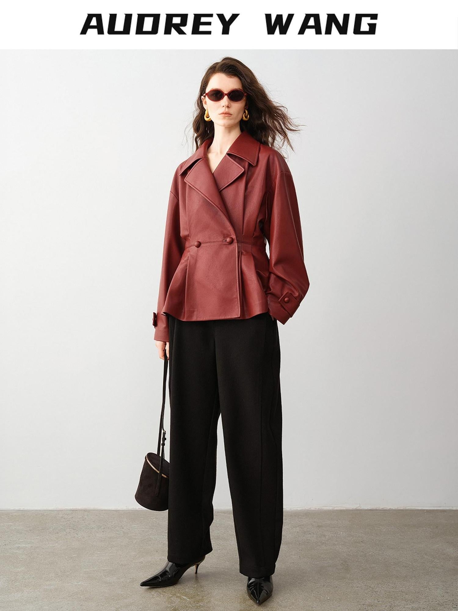 audreyyang Soft Poly Viscose Drape Casual Natural Waist Zip Fly Women Black Wide Leg Pants