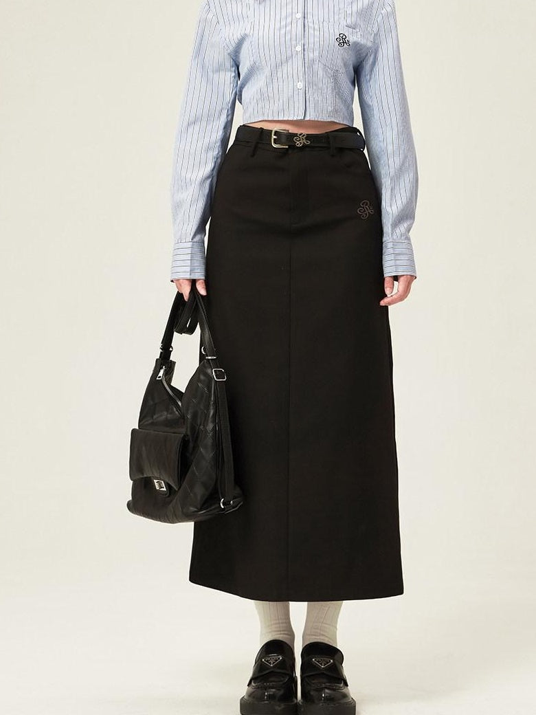 ikyou Embroidered High Waisted A Line Back Slit Casual Young Women Polyester Maxi Skirts