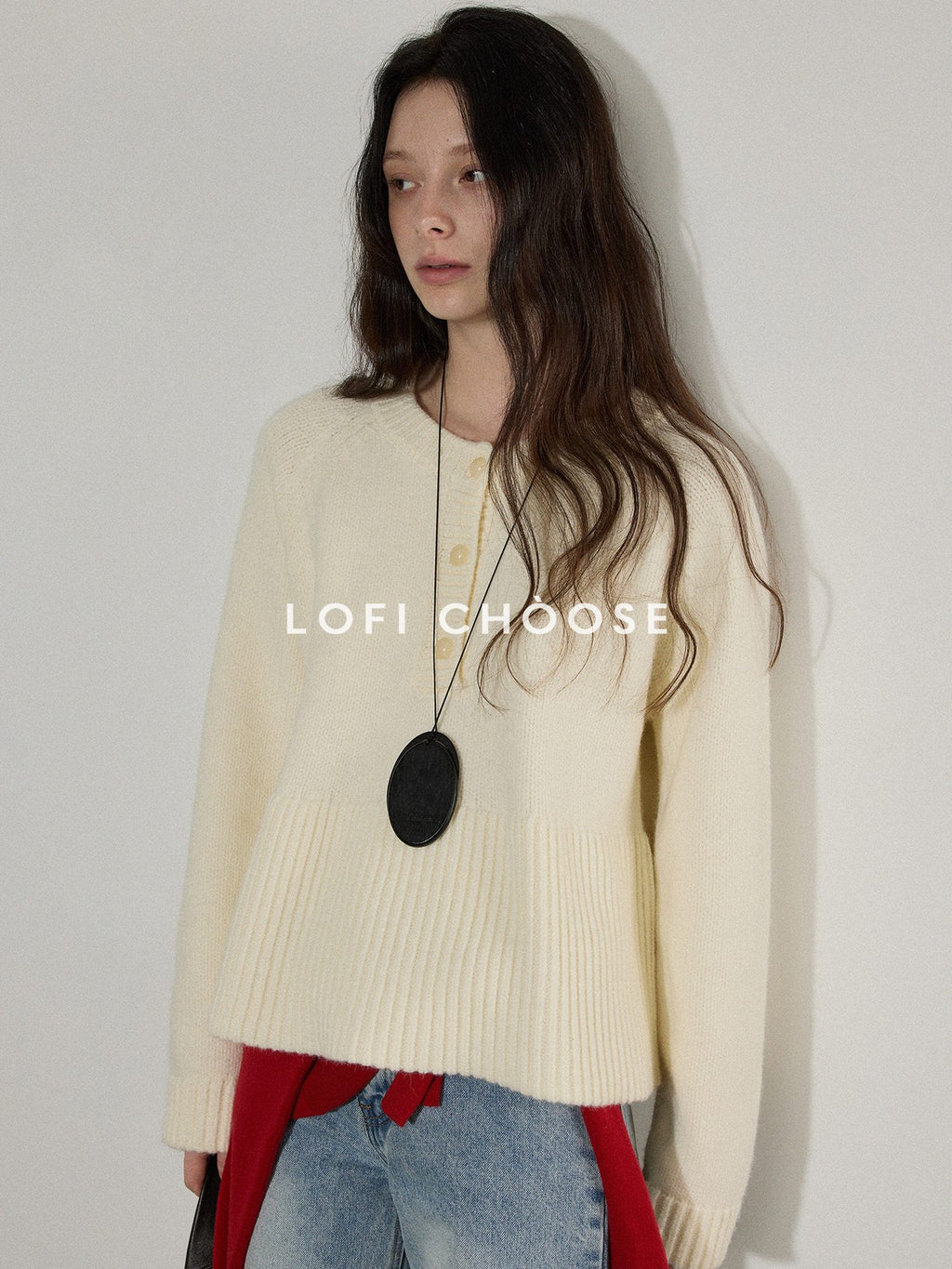 Lofi choose Soft Acrylic Commuter Loose Fit Solid Crewneck Women Knitwear Sweaters