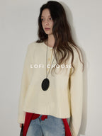 Lofi choose Soft Acrylic Commuter Loose Fit Solid Crewneck Women Knitwear Sweaters