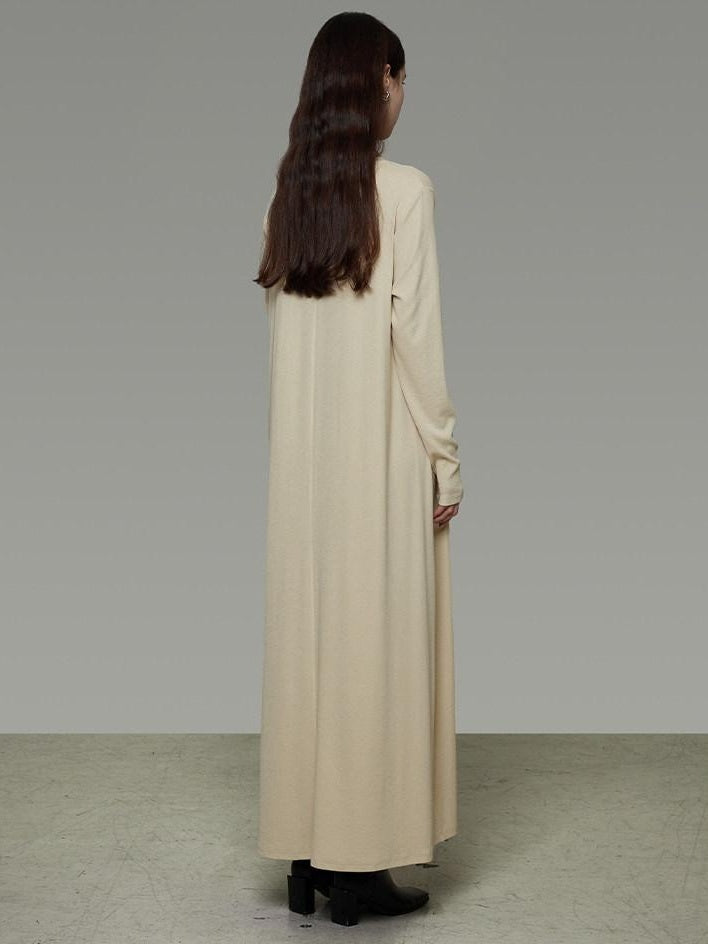 unspoken Non Fading Modal Cotton Long Sleeve Loose Waist Minimalist Commuter Maxi Dresses