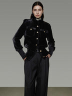 unspoken Tailored Slim Minimalist Commuter Stand Collar Women Black Short Coat