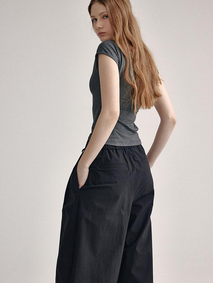 fano Soft Stretch Polyester Round Neck Minimalist Women Black Basic Crop Tops