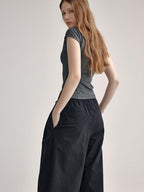 fano Soft Stretch Polyester Round Neck Minimalist Women Black Basic Crop Tops
