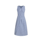 fano_Pure_Cotton_Sleeveless_V-neck_A_Line_Office_Casual_Women_Blue_Midi_Dresses_MISSTT