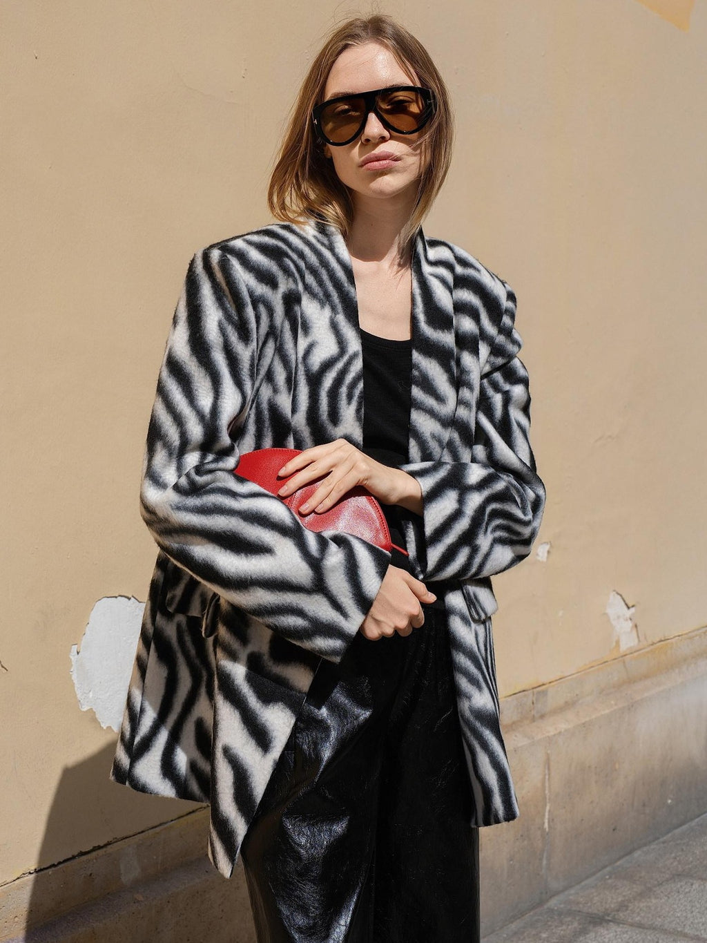 audreyyang Wool Blend Fringe Relaxed Double Breasted Women Zebra Print Blazers