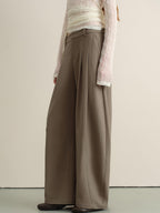 someone sometimes Stretch Pleated Casual Natural Waist Women Olive Green Zip Fly Wide Leg Pants