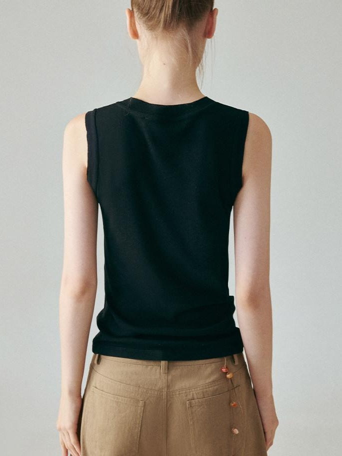fano Soft Pure Cotton Slim Fit Pullover Office Basic Black Tank Tops