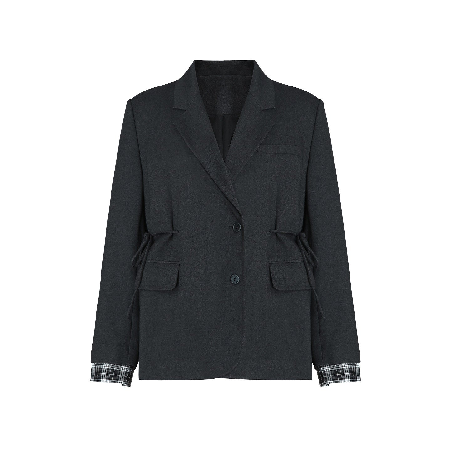 fano_Deep_Gray_Solid_Single_Button_Blazer_Loose_Fit_Women_Workwear_Top_&_Skirt_Sets_MISSTT
