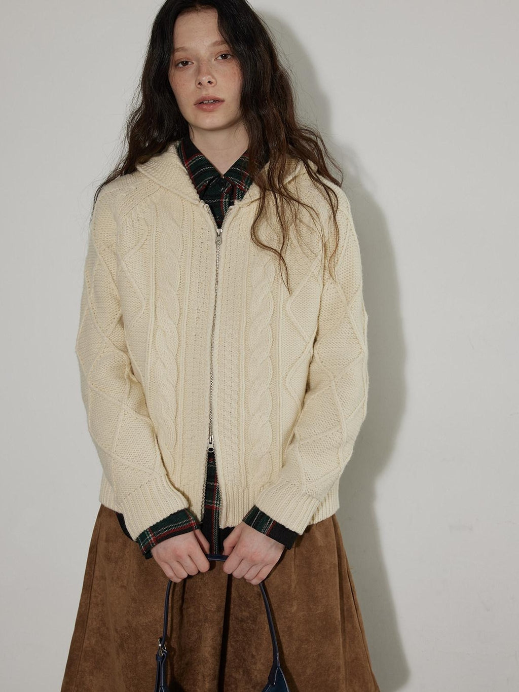 Lofi choose Flattering High Waist Ruched A Line Office Khaki Polyester Women Midi Skirts