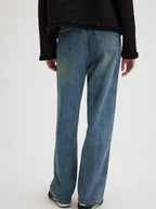 fano High Waist Washed Clean Straight Rigid Denim Blue Straight Leg Jeans