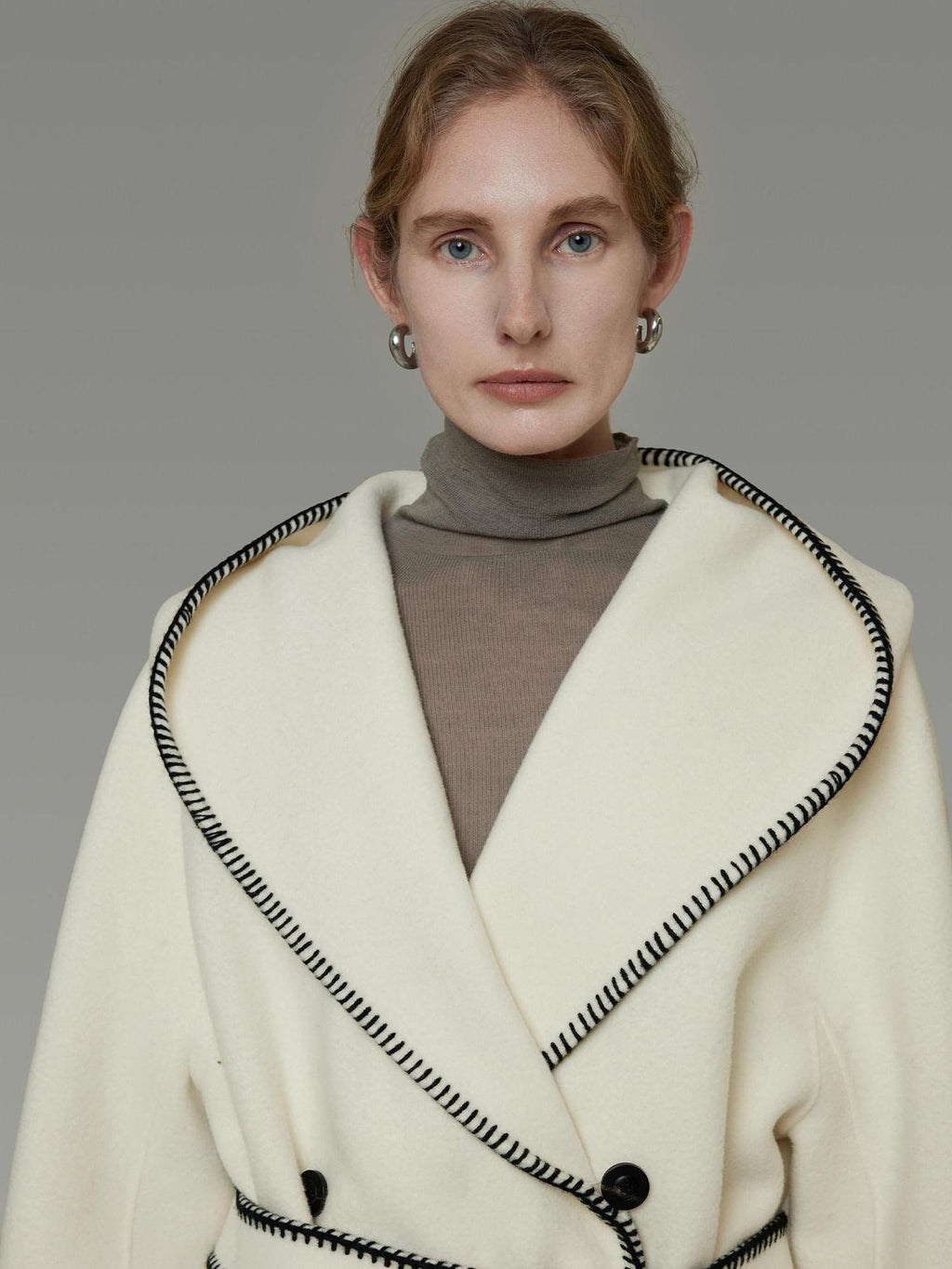 unspoken Thick Hooded Oversized Mid Length Tie Belt Minimalist Commuter White Wool Coats