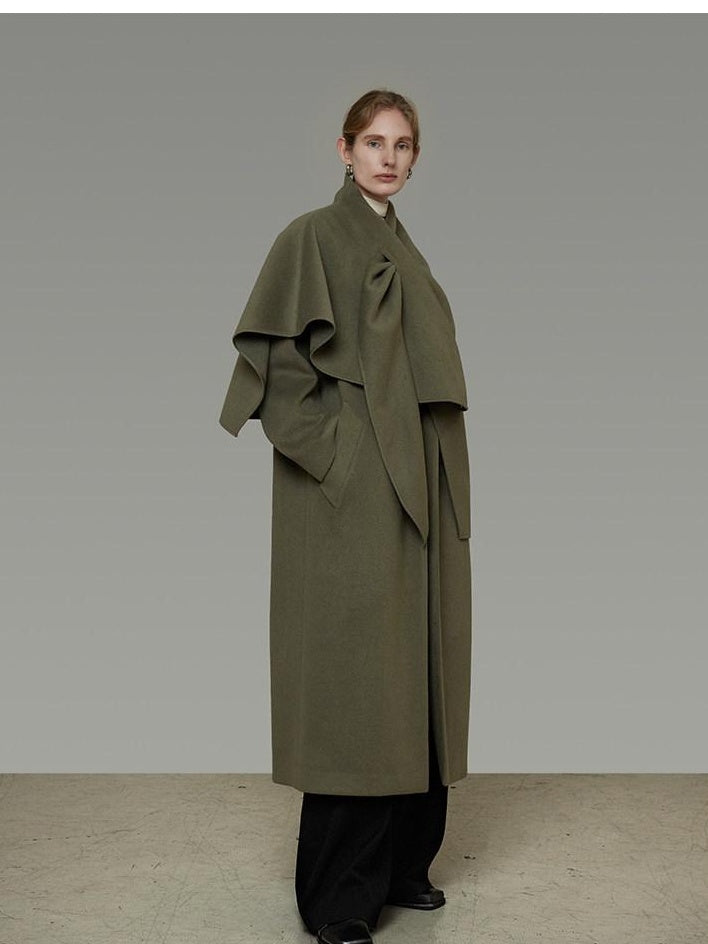 unspoken Sculpted 3D Tailoring Relaxed Minimal Commuter Office Dark Green Wool Coats