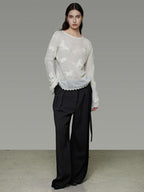 unspoken Breathable Knit Minimalist Relaxed Fit Butterfly Round Neck White Blouses