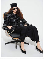 audreyyang High Stretch Elastic Waist Tapered Casual Women Black Polyester Sweatpants