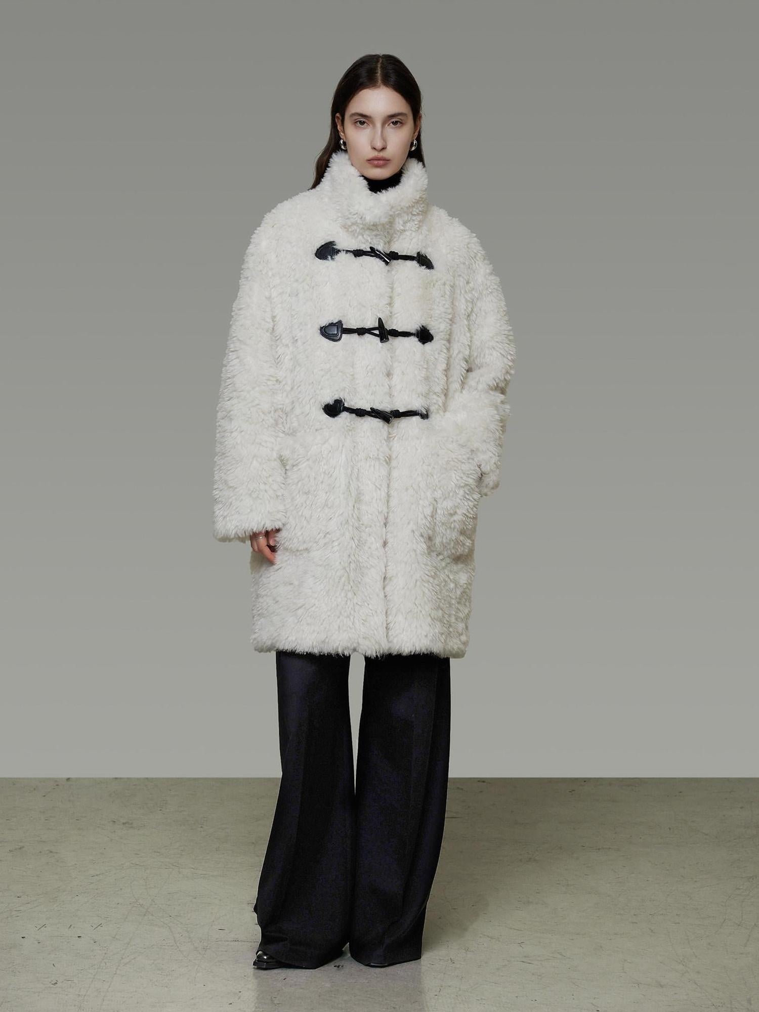 unspoken Warm Stand Collar Loose Mid Length Minimal Commuter Women Polyester Long Coats