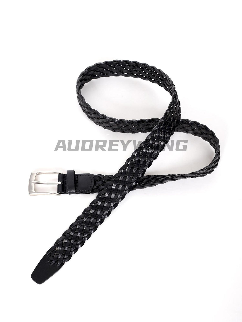 audreyyang Premium Cowhide Woven Leather Square Buckle Women Classic Belts