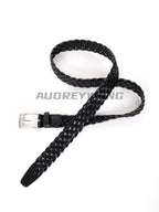 audreyyang Premium Cowhide Woven Leather Square Buckle Women Classic Belts