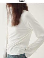 fano Soft Faux Cashmere Relaxed Fit Office Women Solid Long Sleeve T-Shirts
