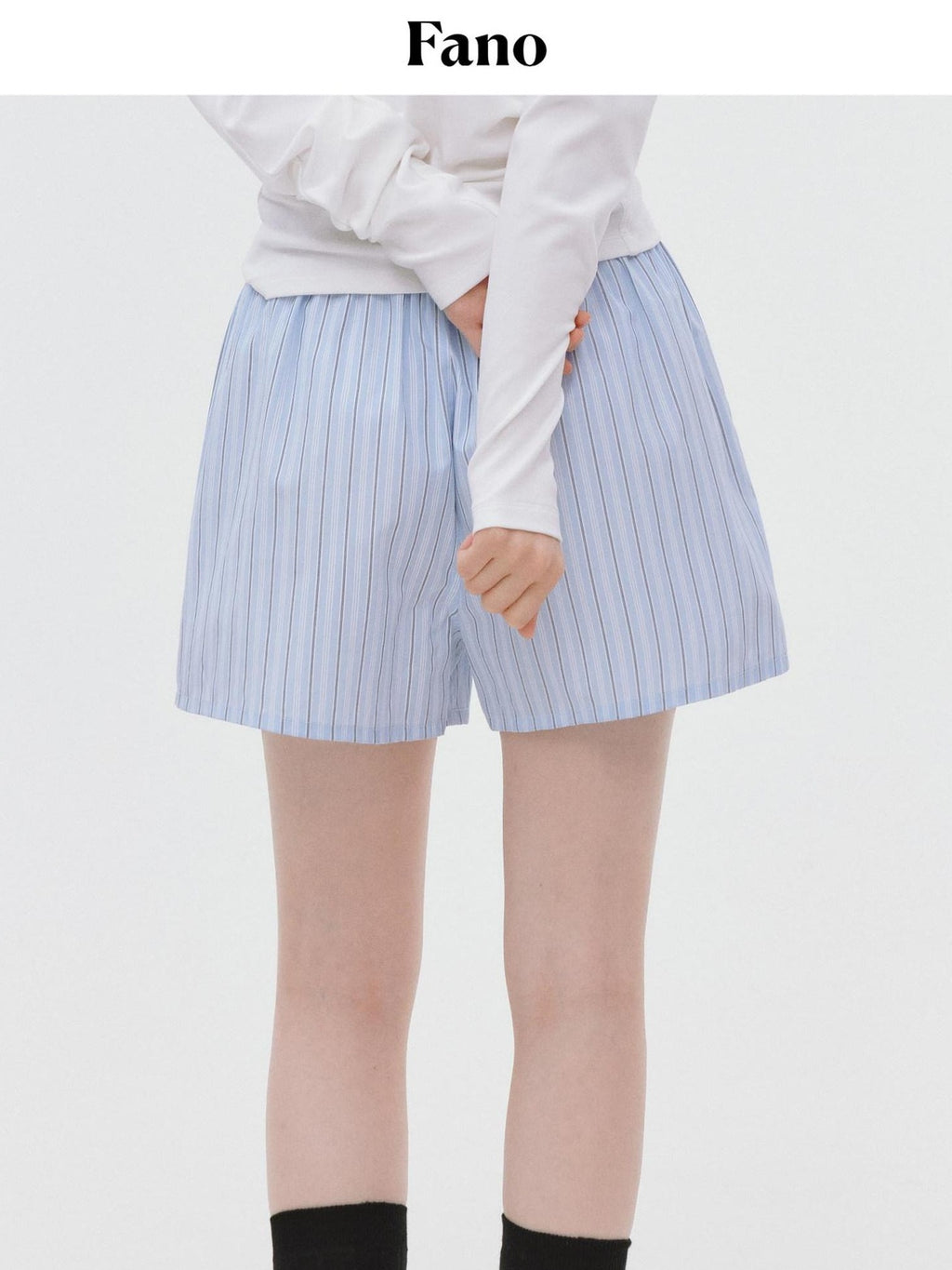 fano Elastic Waist Minimal Commuter Straight Cotton Blend Mist Blue Mid-Length Shorts