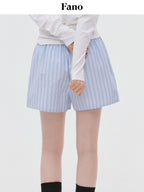 fano Elastic Waist Minimal Commuter Straight Cotton Blend Mist Blue Mid-Length Shorts