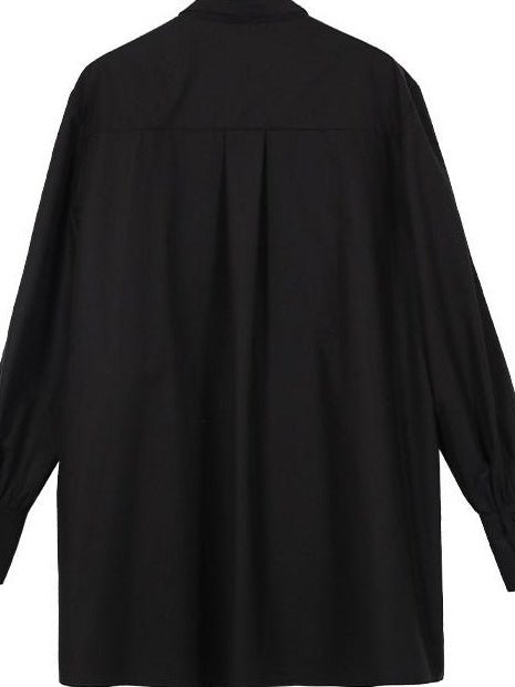 audreyyang Slimming Pleated Loose Longline Button Front Long Sleeve Women Blouses