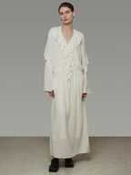 unspoken Breathable Minimal Ruffle Long Sleeve Loose H Fit Women Polyester Maxi Dresses