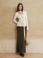 someonesometimes Flattering Mermaid Slim Fit Mid Rise Mocha Brown Knit Viscose Women Maxi Skirts