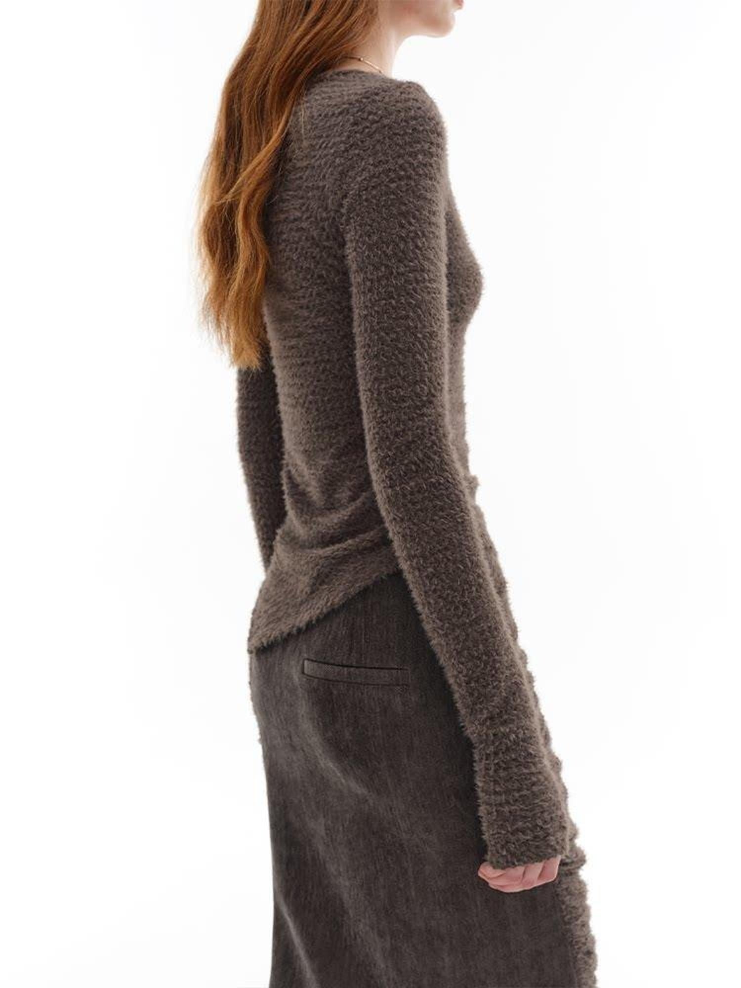 someone sometimes Slim Knit Minimal Casual Crewneck Long Sleeve Women Gray Top & Skirt Sets