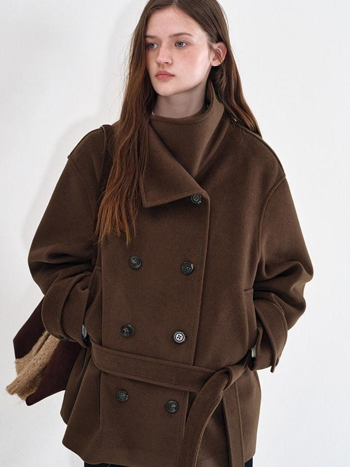 fano Brown Double Breasted Korean Notched Lapel Midlength Office For Women Long Coats