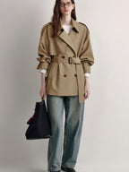 fano Buttoned Double Breasted Short Loose Fit Women Khaki Beige Trench Coats