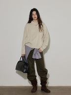 Lofi choose High Waist Washed Vintage Olive Zipper Fly Non Stretch Women Wide Leg Jeans