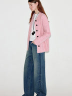 fano Thermal Warm Soft Knit Single Button Relaxed Fit Office Pink Cardigans