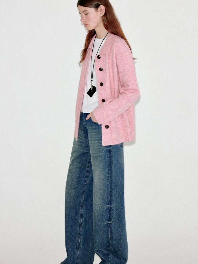 fano Thermal Warm Soft Knit Single Button Relaxed Fit Office Pink Cardigans