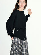 fano Soft Wool Blend Relaxed Loose Batwing Boat Neck Womens Knit Sweaters