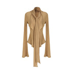 unspoken_Slim_Ruffle_V-neck_Bell_Sleeve_Knit_Pullover_Women_Ginger_Yellow_Blouses_MISSTT