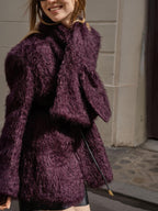 audreyyang Thick Mohair Blend Commuter V-neck For Women Solid Mustard And Grape Wool Coats