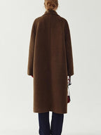 fano Soft Wool Blend Straight Cut Stand Collar Pockets Commuter Midlength Wool Coats