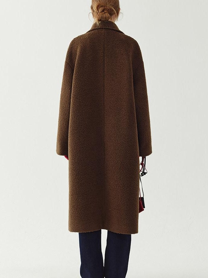 fano Soft Wool Blend Straight Cut Stand Collar Pockets Commuter Midlength Wool Coats